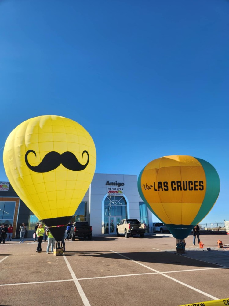 a large balloon in the air with Big Banana in the background