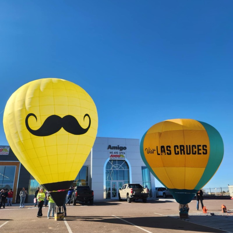 a large balloon in the air with Big Banana in the background